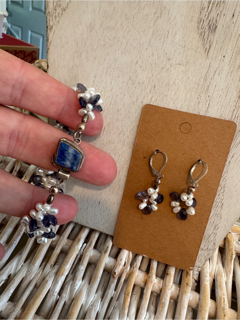 Gorgeous Tanzanite & Pearl Purple & Blue Hues Bracelet Earrings Set Sterling